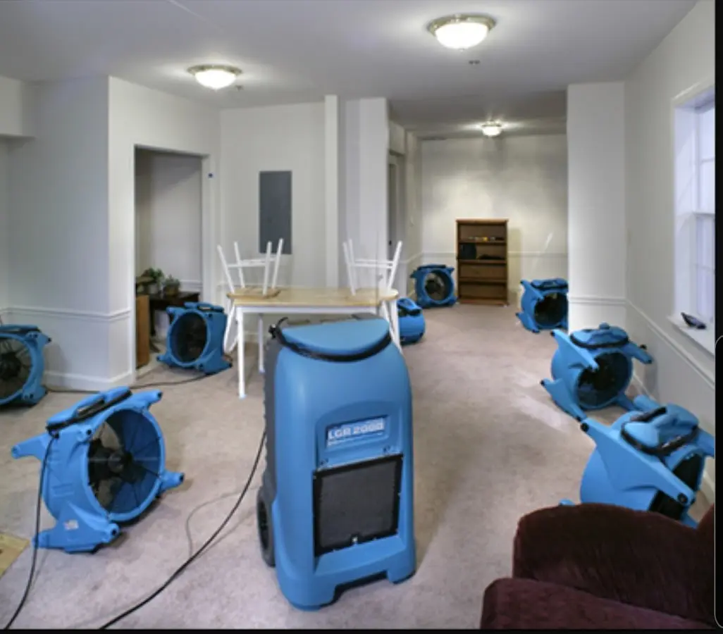 Air movers and dehumidifier setup for Water Damage Restoration in Garden Acres